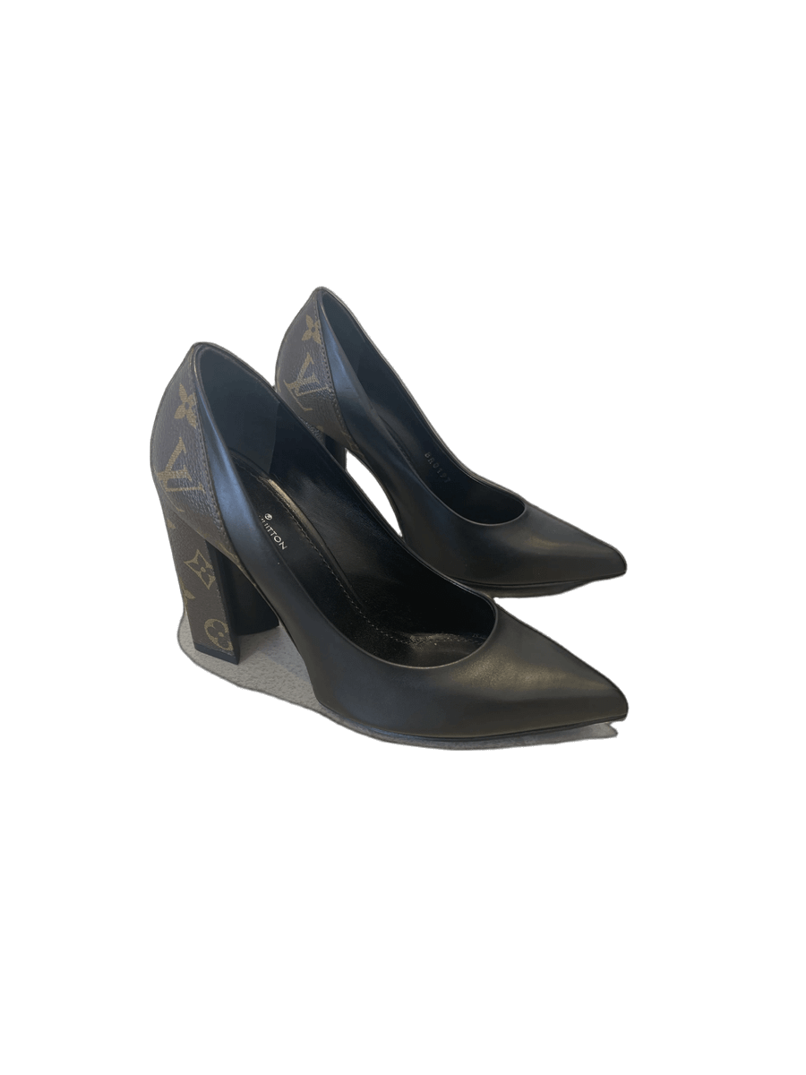 Black Leather Monogram Pumps