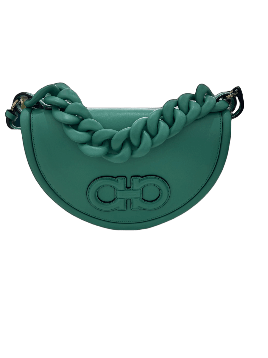 Aura Logo Half Moon Leather Bag