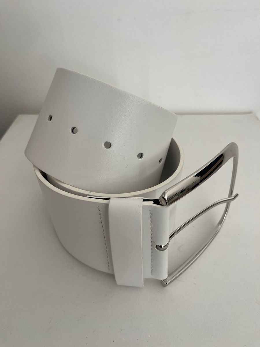 White Leather Wide Waist Belt — view 2