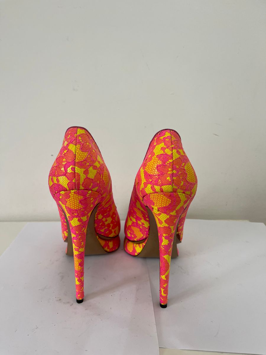 Two Tone Satin and Lace Heels — view 3