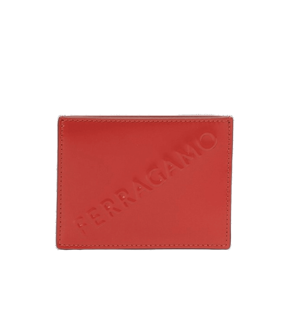 Embossed Red Leather Card Holder