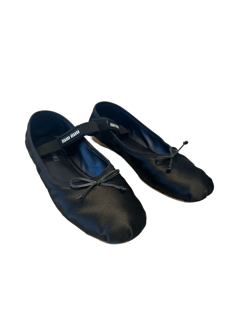 Black Satin Ballerina Pumps
