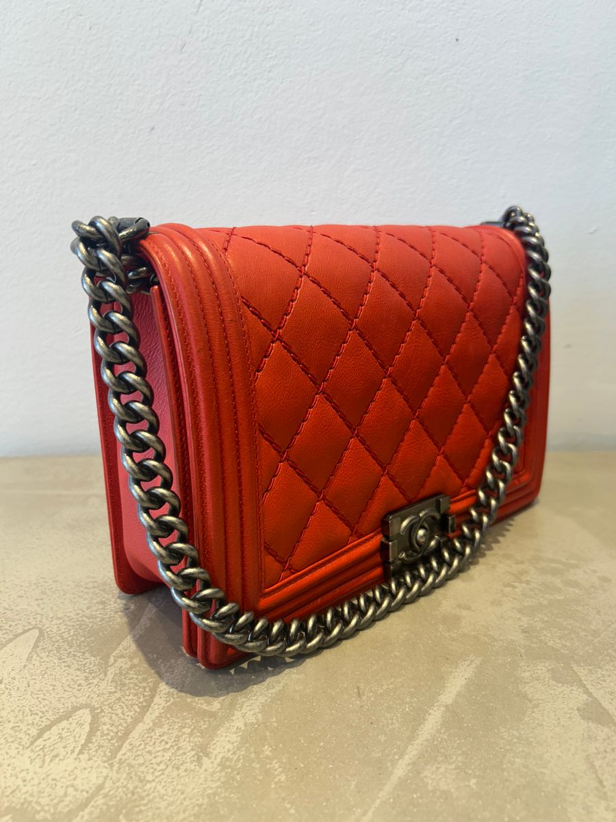 Chanel Boy Red Calfskin Leather Bag — view 2