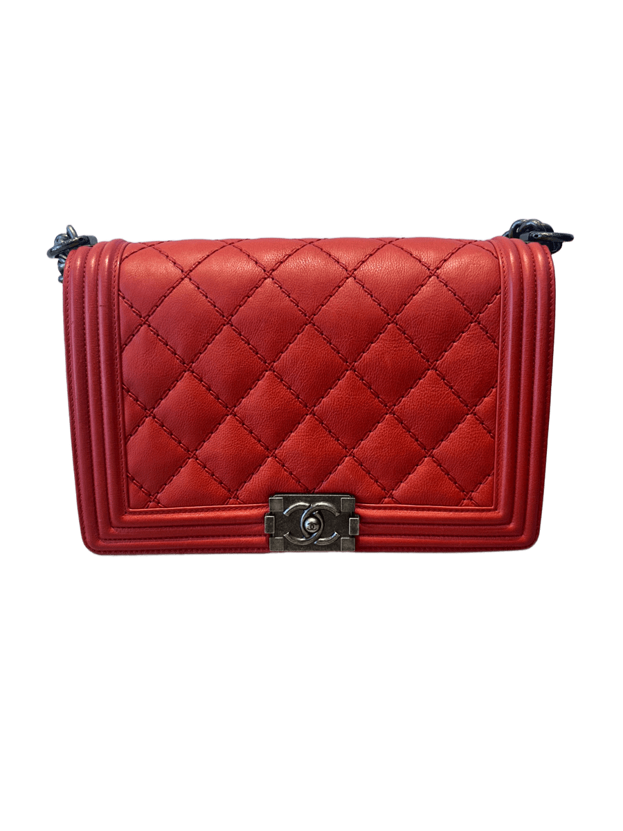 Chanel Boy Red Calfskin Leather Bag