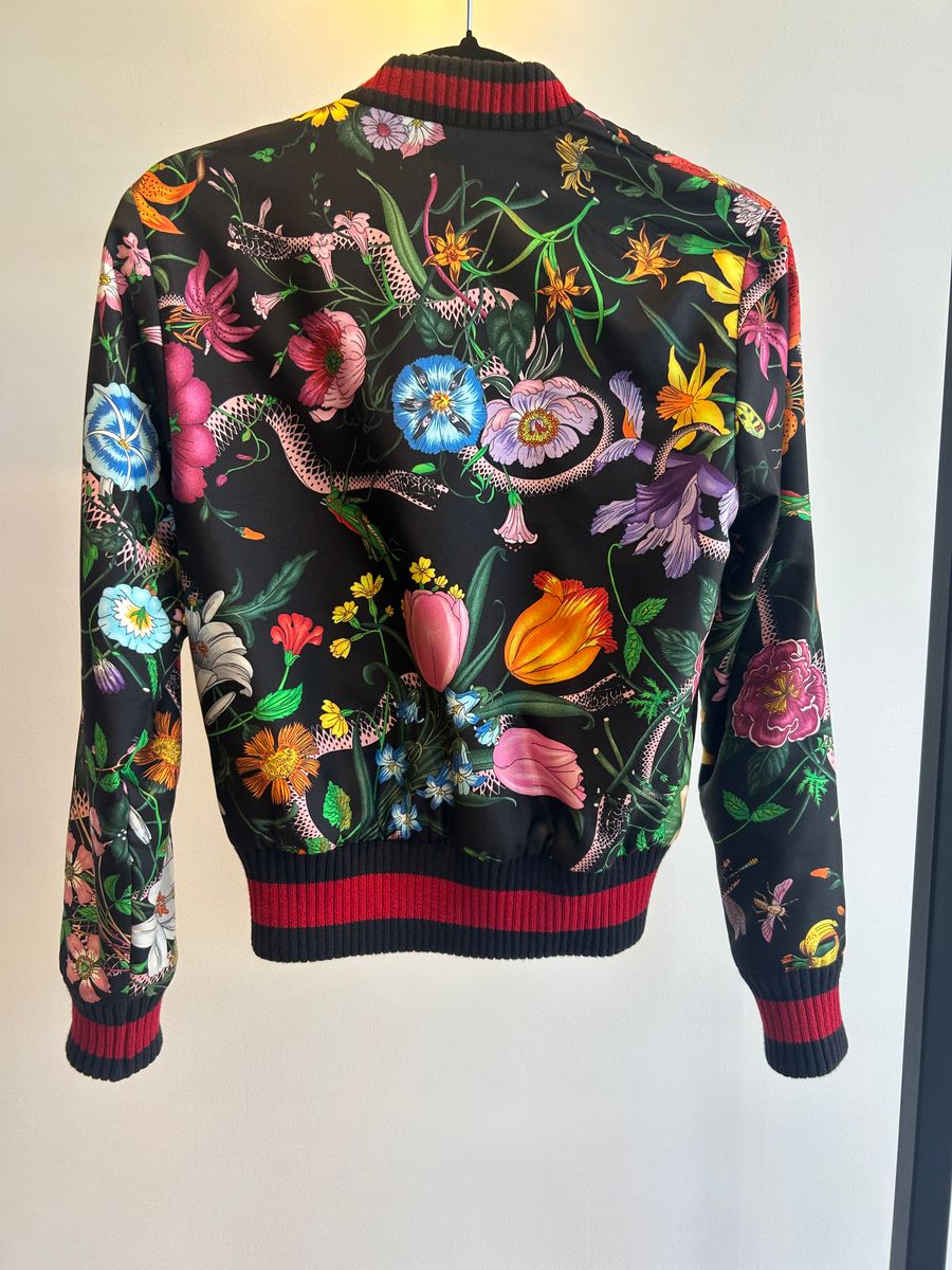 Floral Print Silk Bomber Jacket — view 3