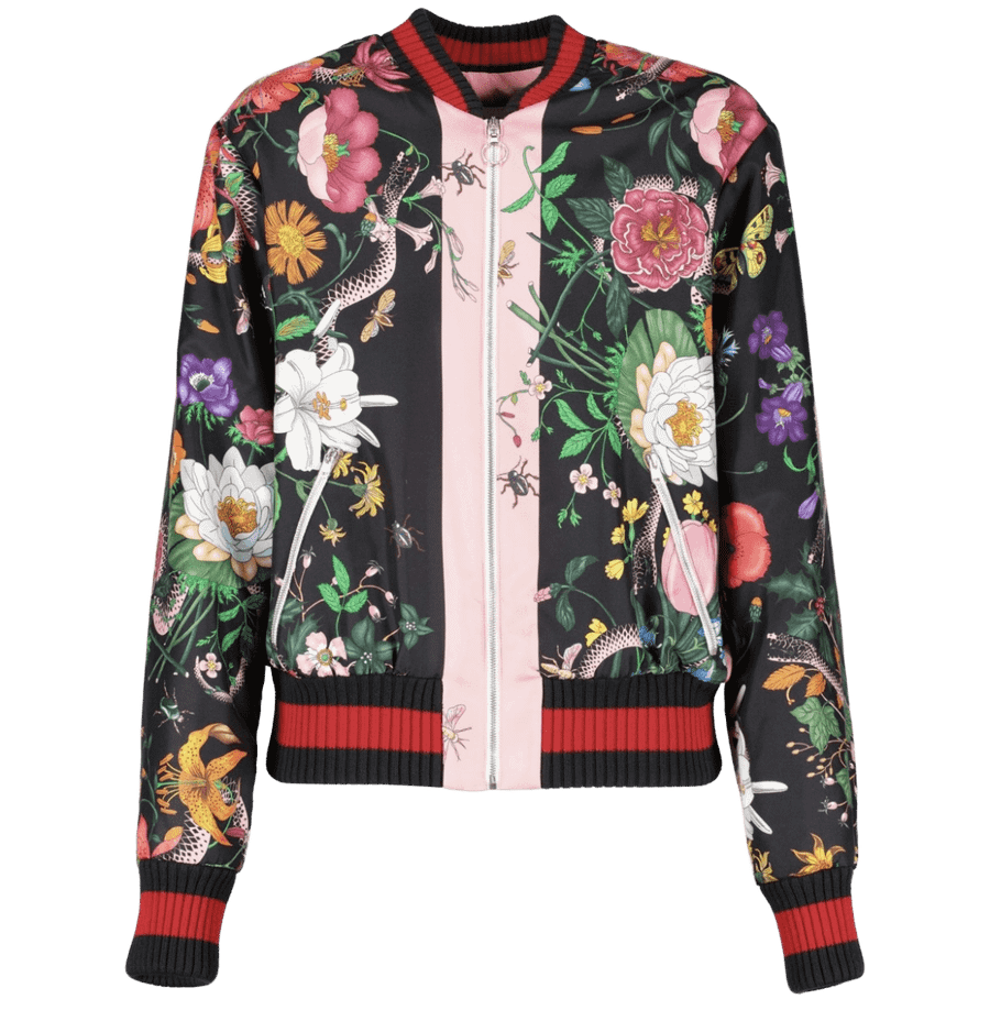 Floral Print Silk Bomber Jacket