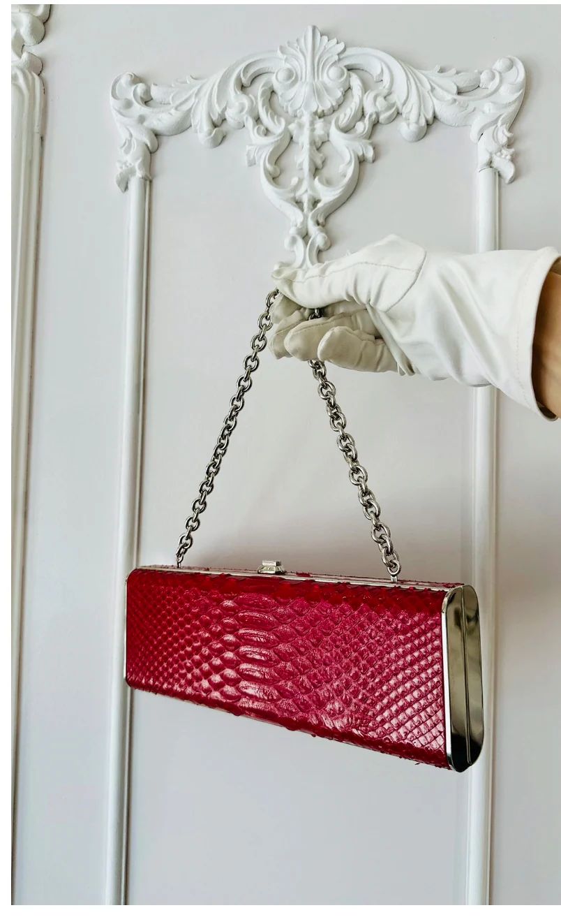 Red Snakeskin Python Box Chain Clutch — view 2