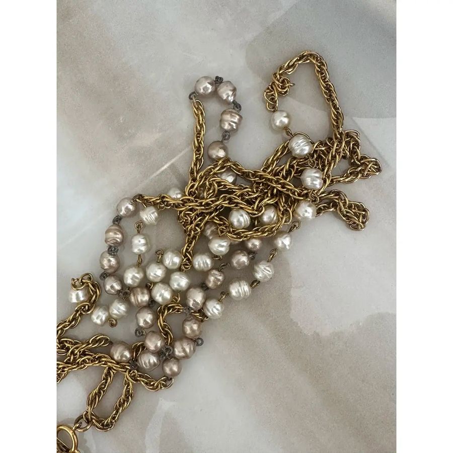Vintage Chanel Double Row Pearl and Gold Necklace — view 5