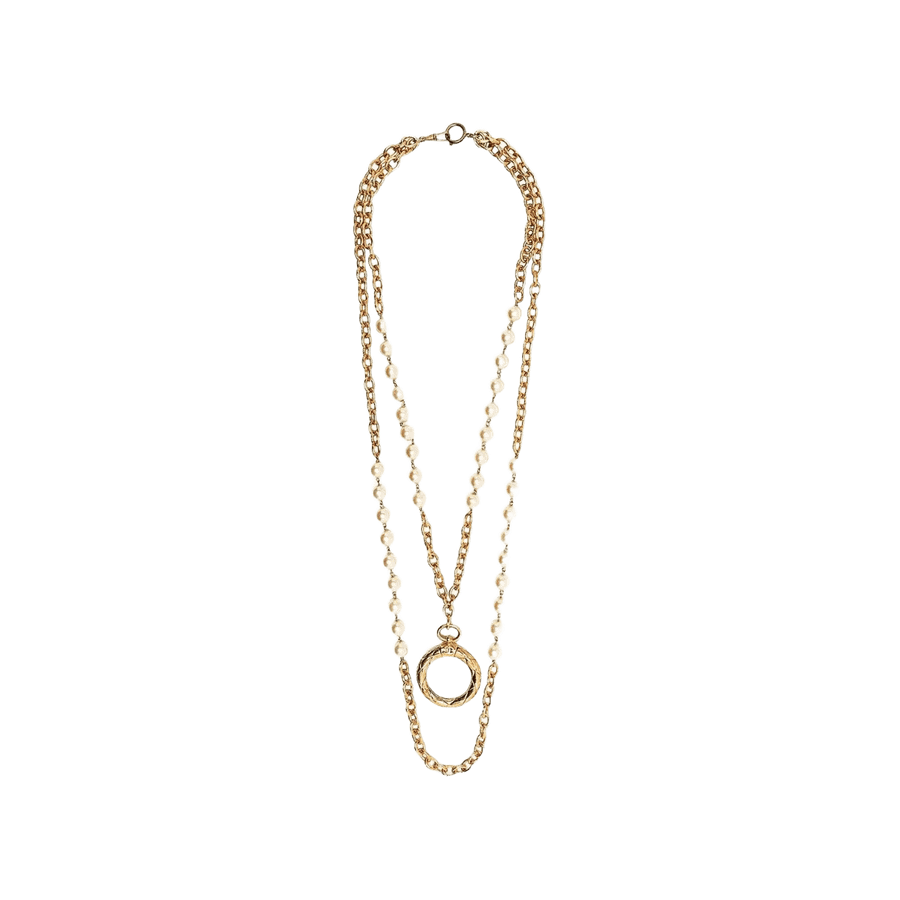 Vintage Chanel Double Row Pearl and Gold Necklace