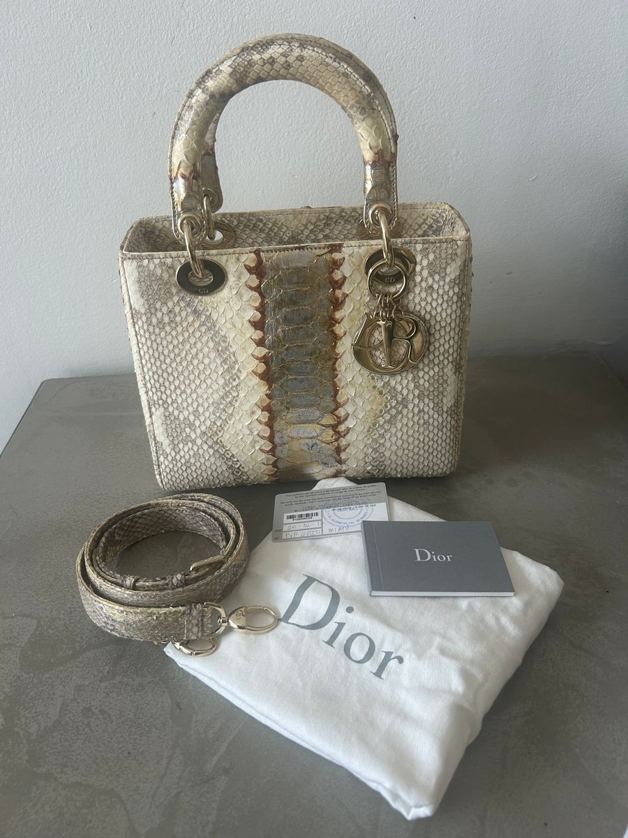 Lady Dior Bag in Beige and Gold Python Leather — view 4