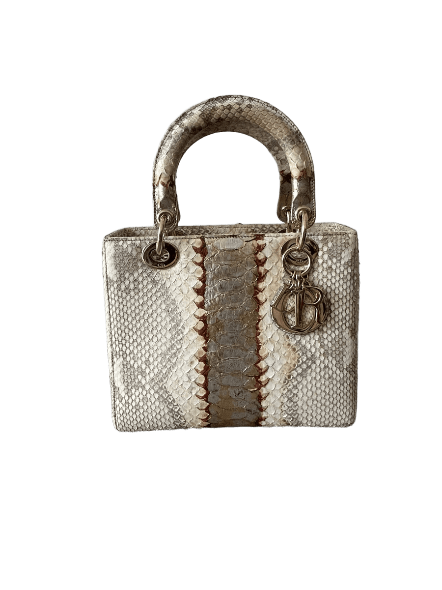 Lady Dior Bag in Beige and Gold Python Leather