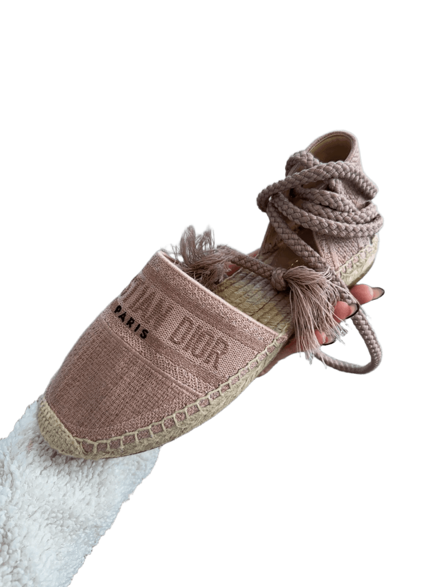 Granville Pink Embroidered Canvas Lace-up wedge espadrilles