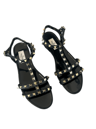 Valentino Garavani Rockstud Flat Rubber Sandals Black Size 37 Excellent Pre-Owned