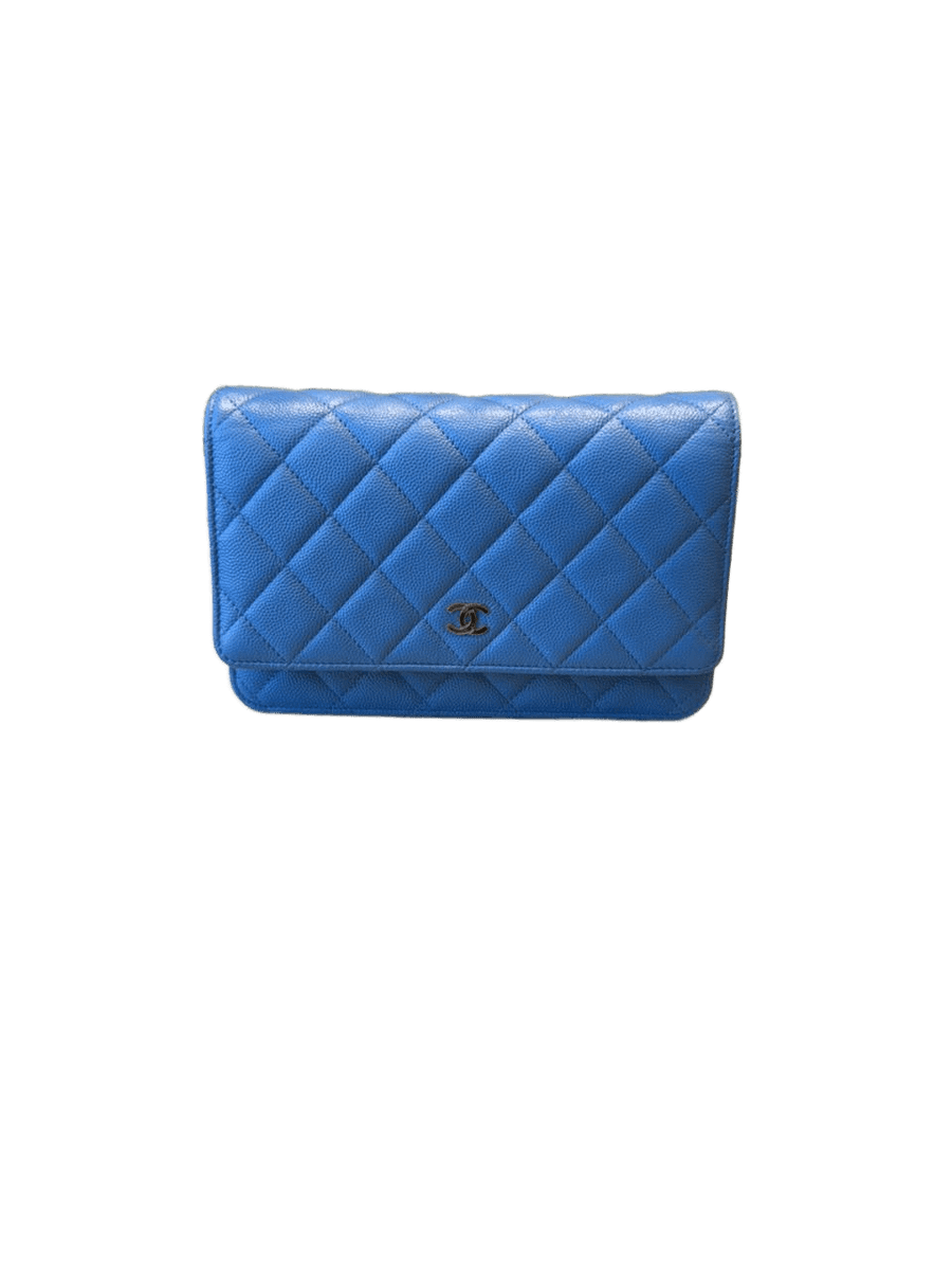 Quilted Wallet on Chain in Blue Caviar Leather