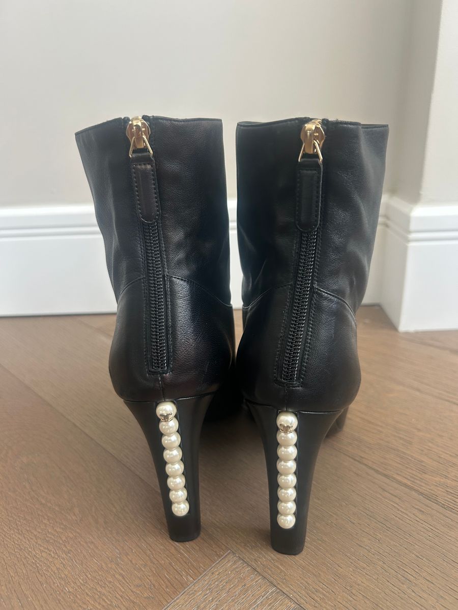 Black Ankle Boots with Oversized Pearls — view 3