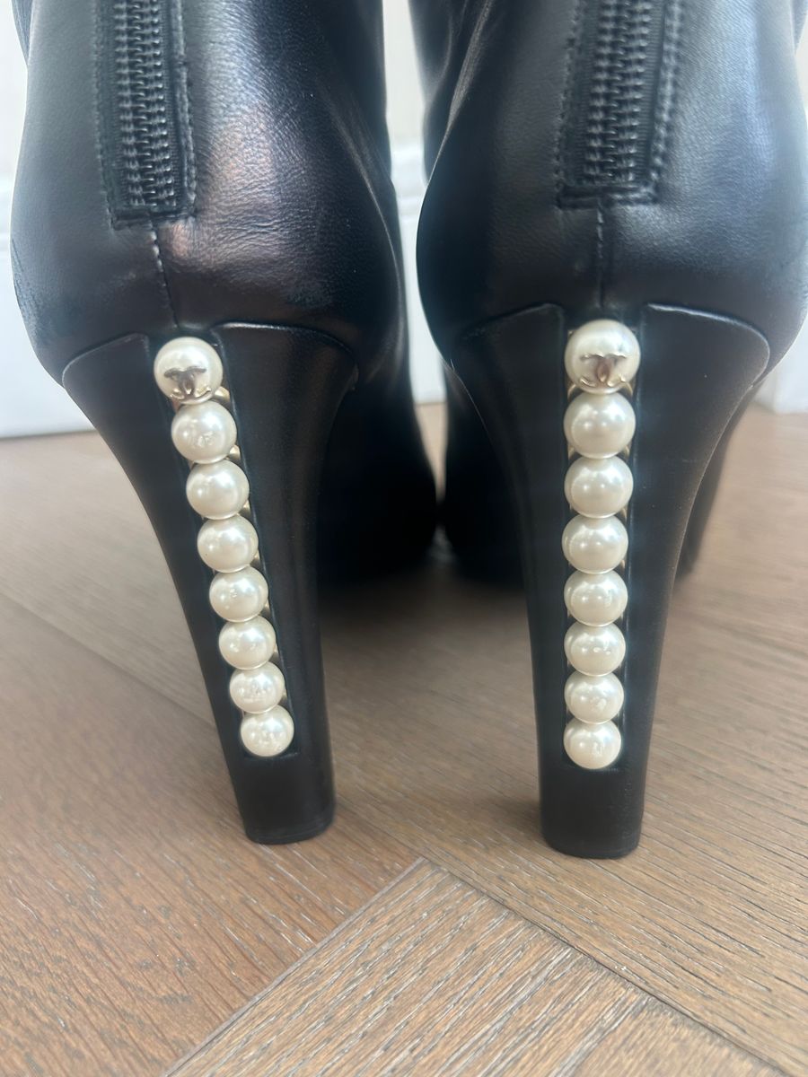 Black Ankle Boots with Oversized Pearls — view 4