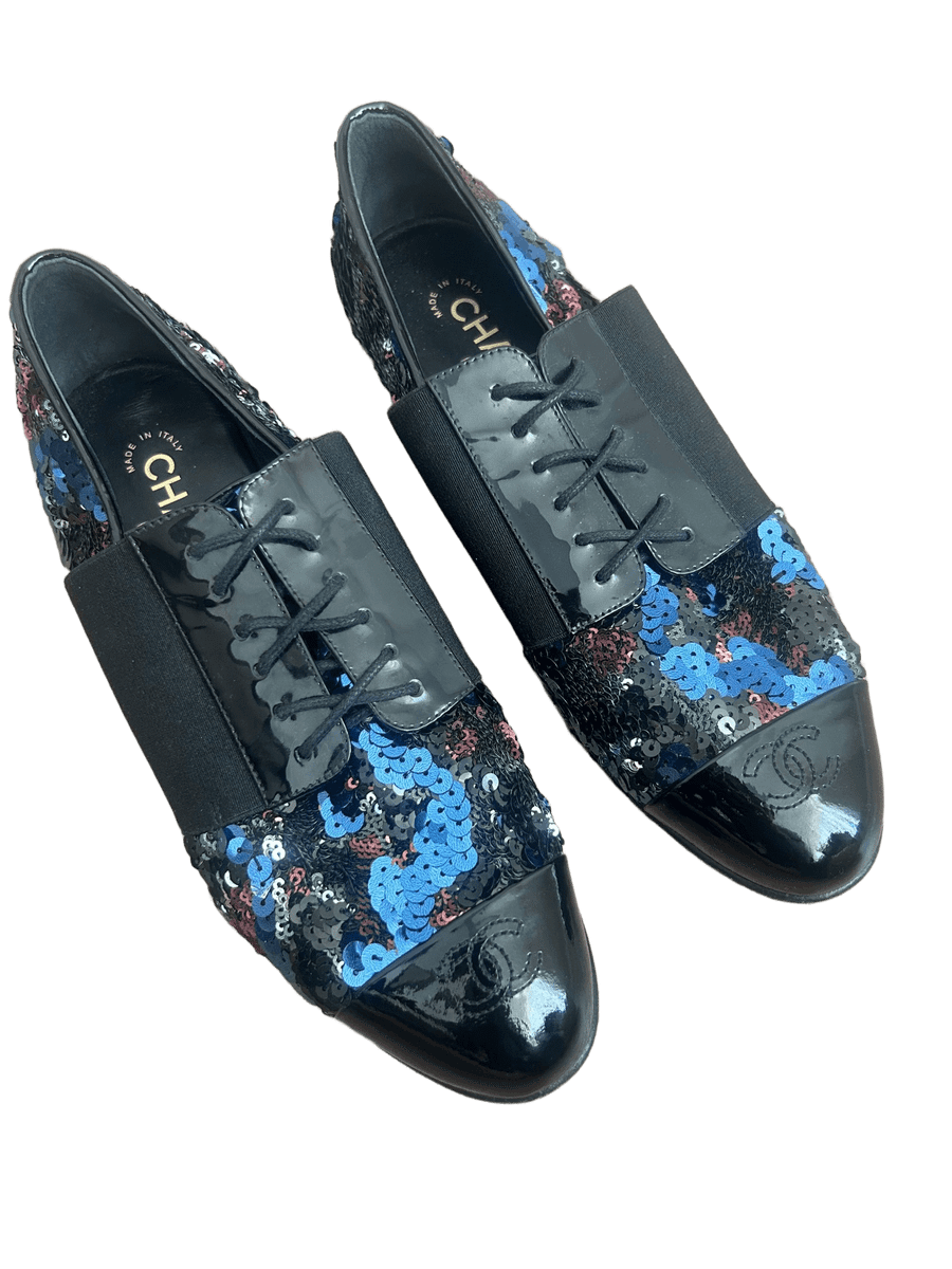 Black Patent Tricolor Sequins Oxfords