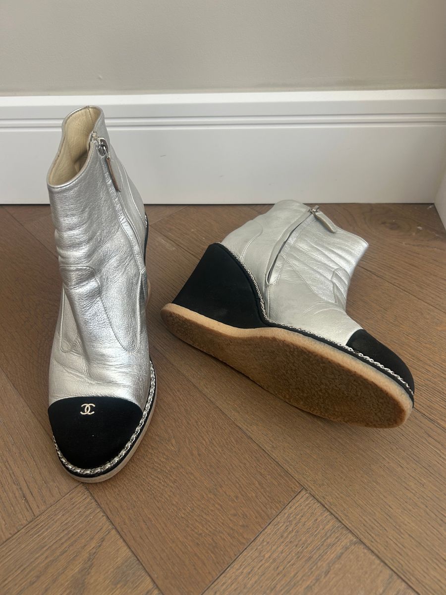 Wedge Leather Boots Silver  — view 4