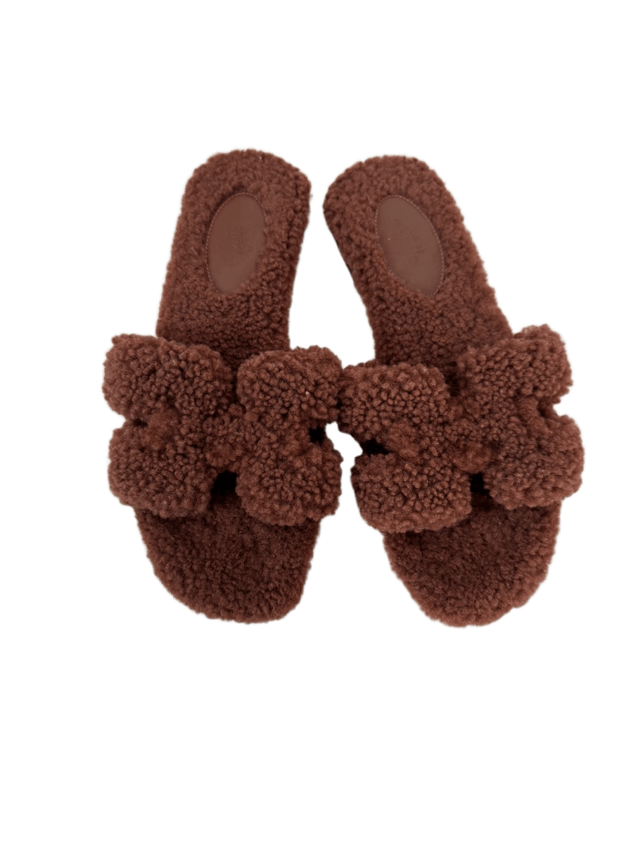Oran Sandals in Cognac Woolskin Shearling