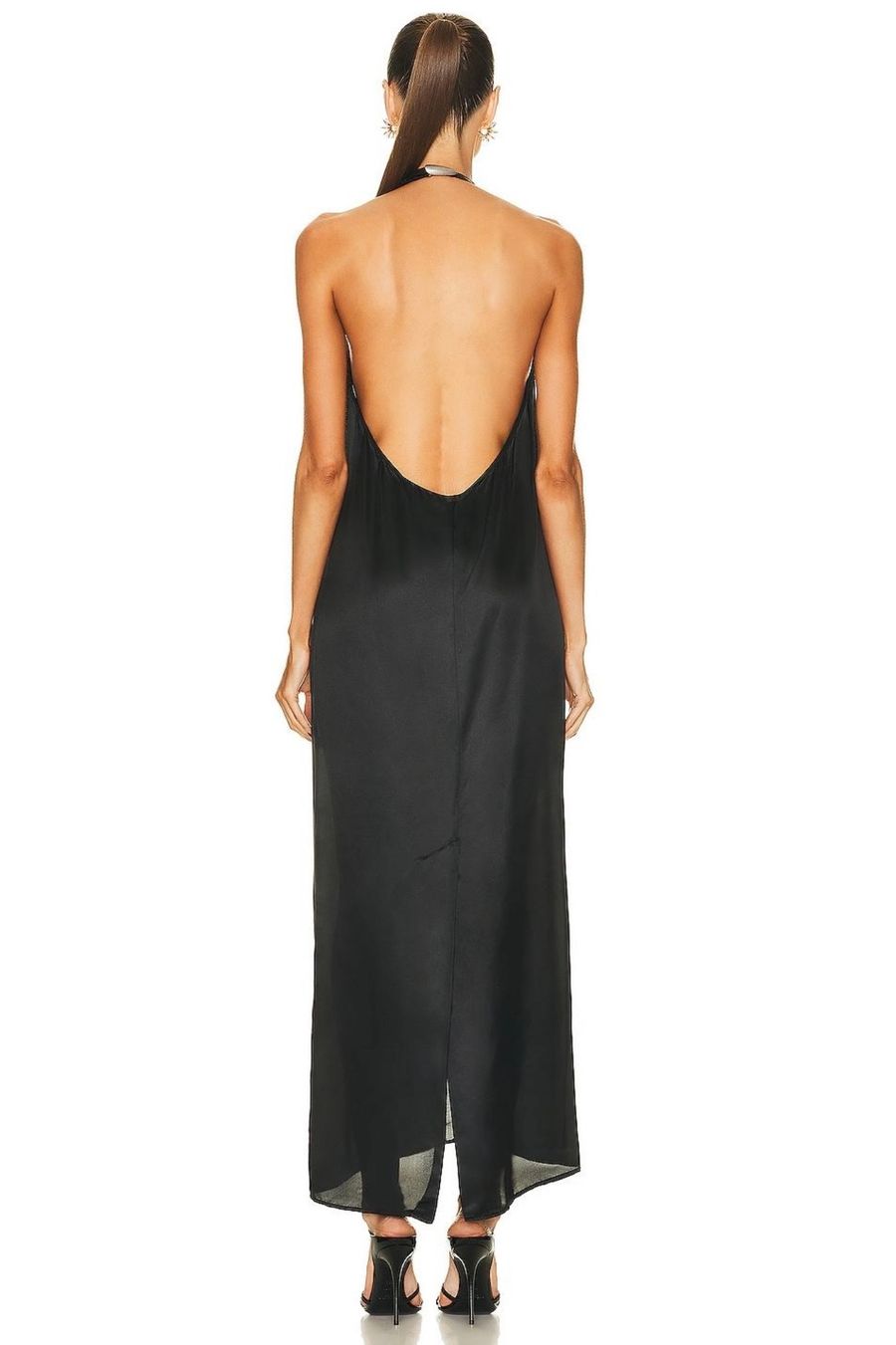 Keyhole-Neck Open-Back Maxi Dress (Black) — view 2