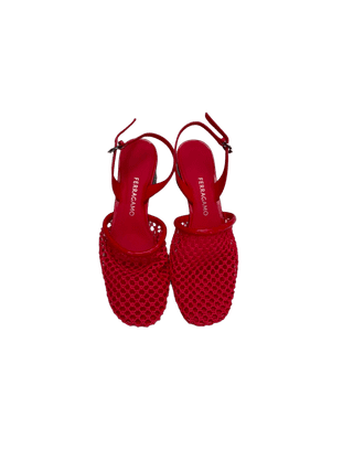 Ferragamo Kay 40 Mesh and Leather Slingback Red Multiple Sizes New New