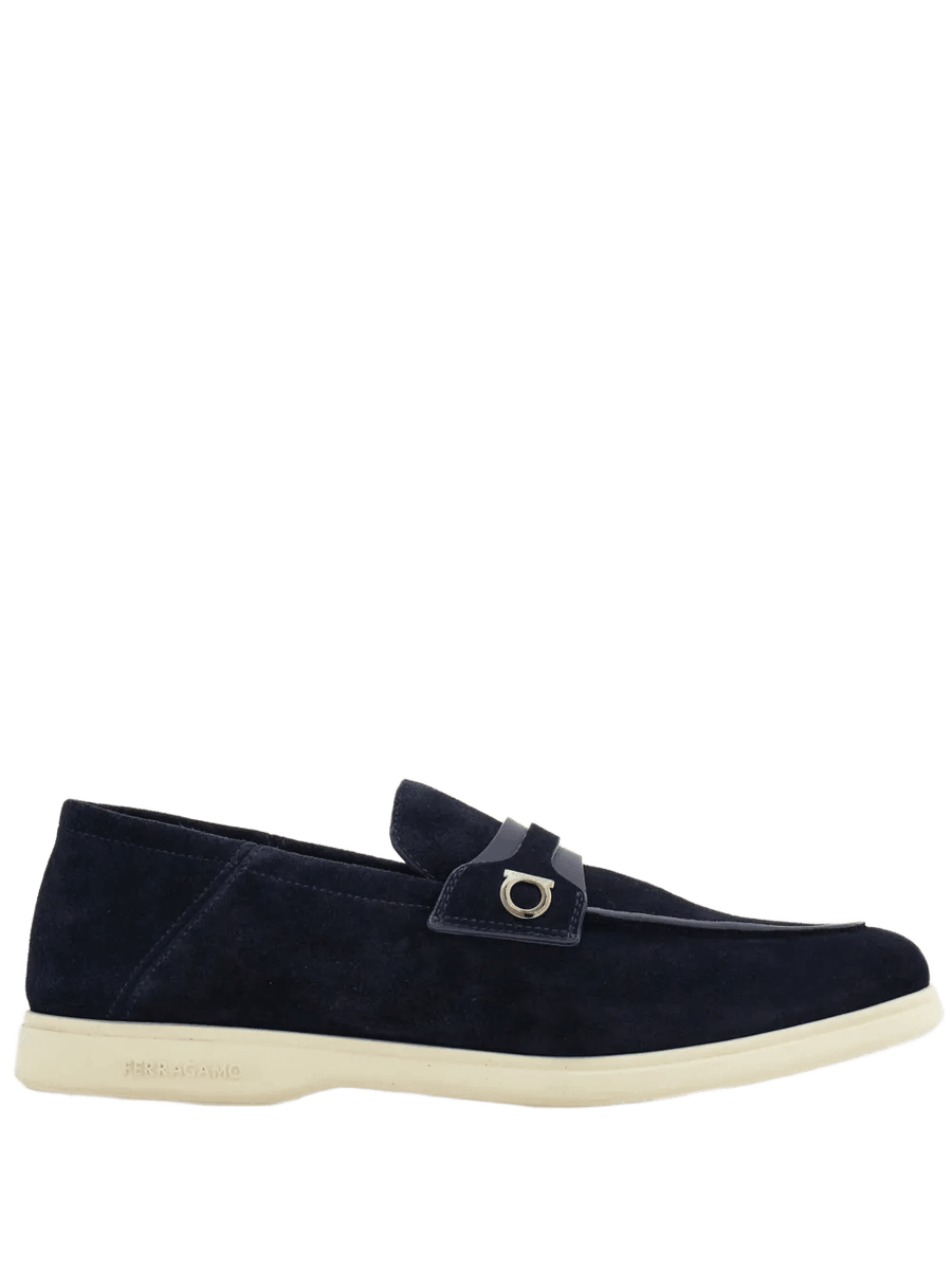 Deconstructed Gancini-Detailed Suede Loafers