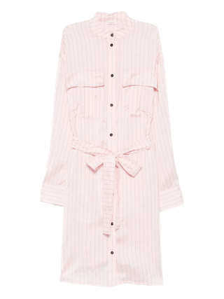 Ferragamo Ferragamo Belted Striped Midi Shirt Dress Pink Size L New New