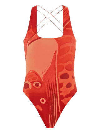 Ferragamo Ferragamo Fish-Print Swimsuit Red Size M New New