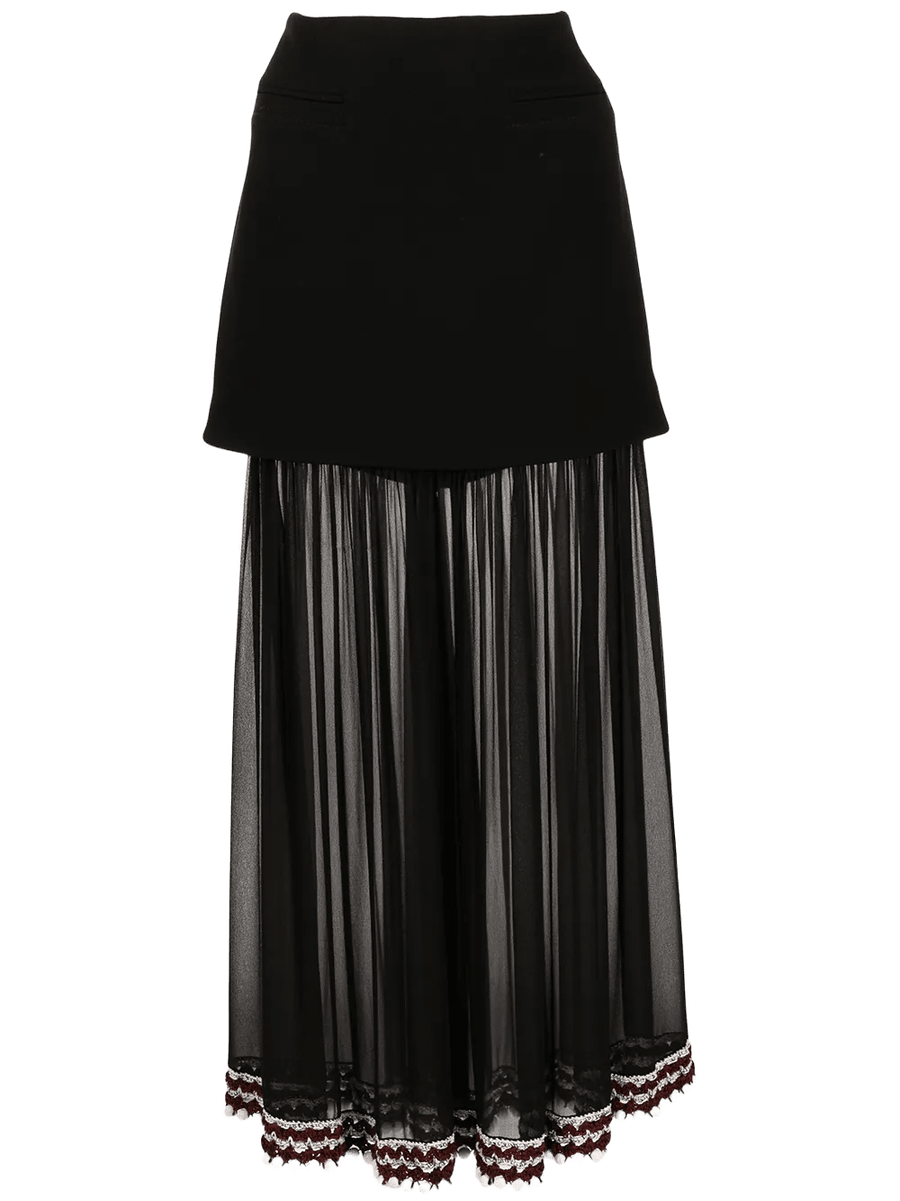 Crochet-Trim Chiffon Panel Skirt